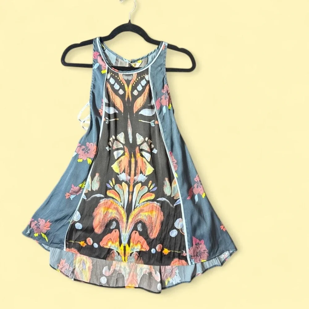 Free People Printed Swing Dress with Pockets | Sleeveless Boho Mini Dress